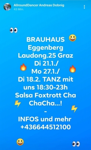 Brauhaus Eggenberg Laudongasse 25 Graz Di 21.1.20 u. Mo 27.1.20 un Essen Restaurant Tänzer gesucht 06644512100